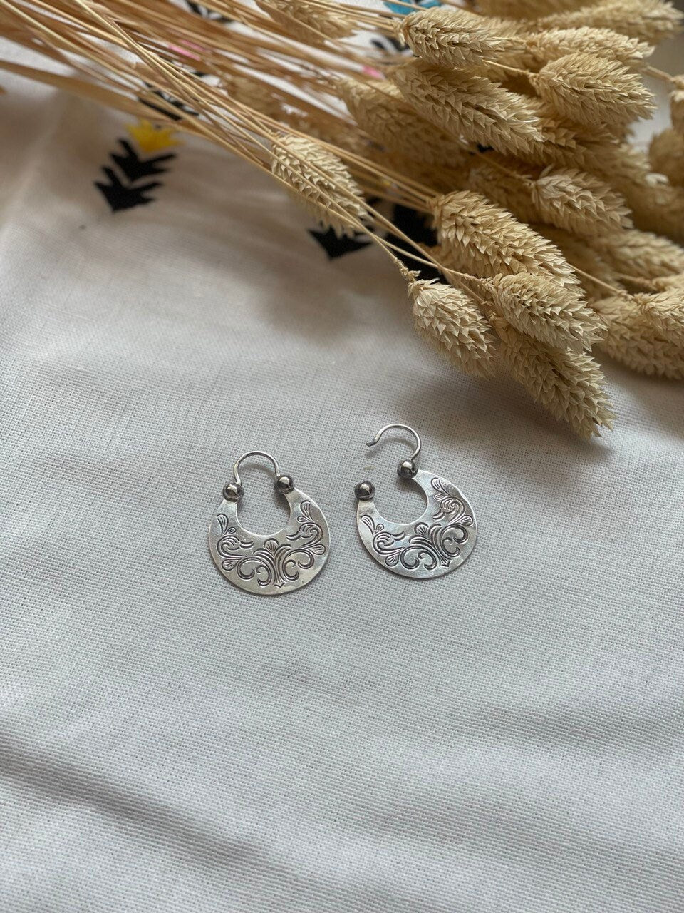 Handmade Silver Crescent Moon Earrings - Ukrainian Traditional Ethnic Jewelry