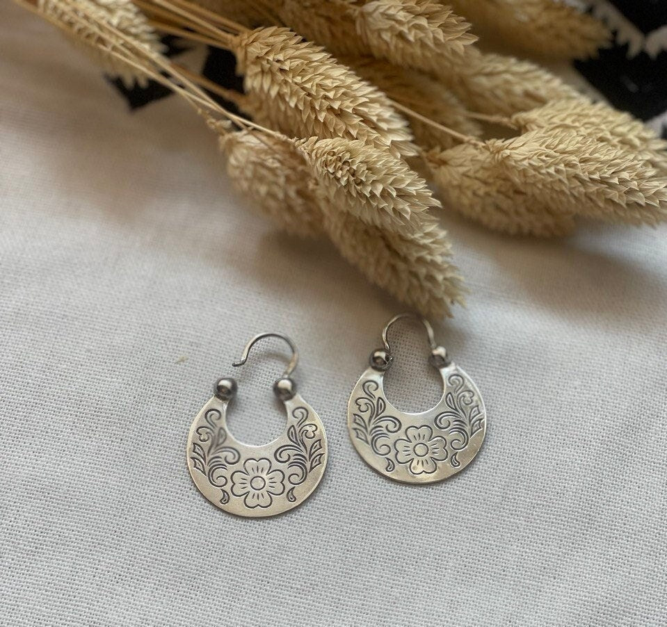 Handmade Silver "Cossack" Crescent Moon Earrings - 925 Sterling, Ukrainian Ethnic Jewelry