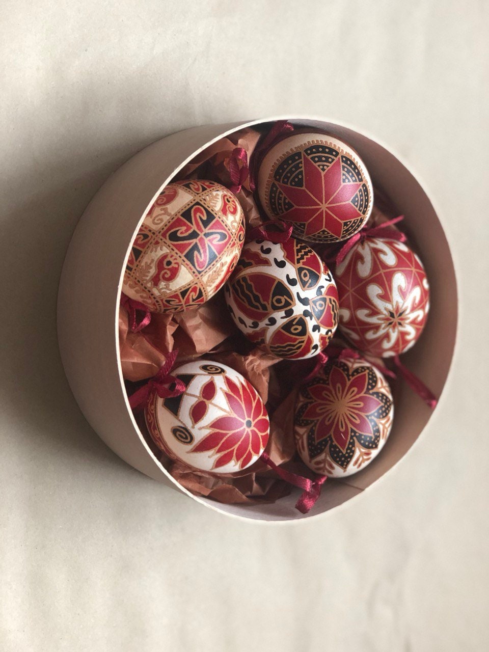 Set of 6 Handcrafted Ukrainian Pysanky Eggs for Easter
