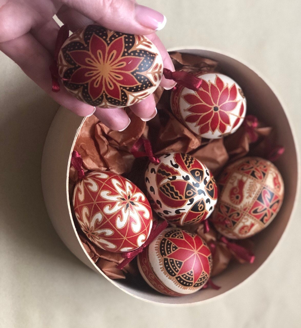 Set of 6 Handcrafted Ukrainian Pysanky Eggs for Easter