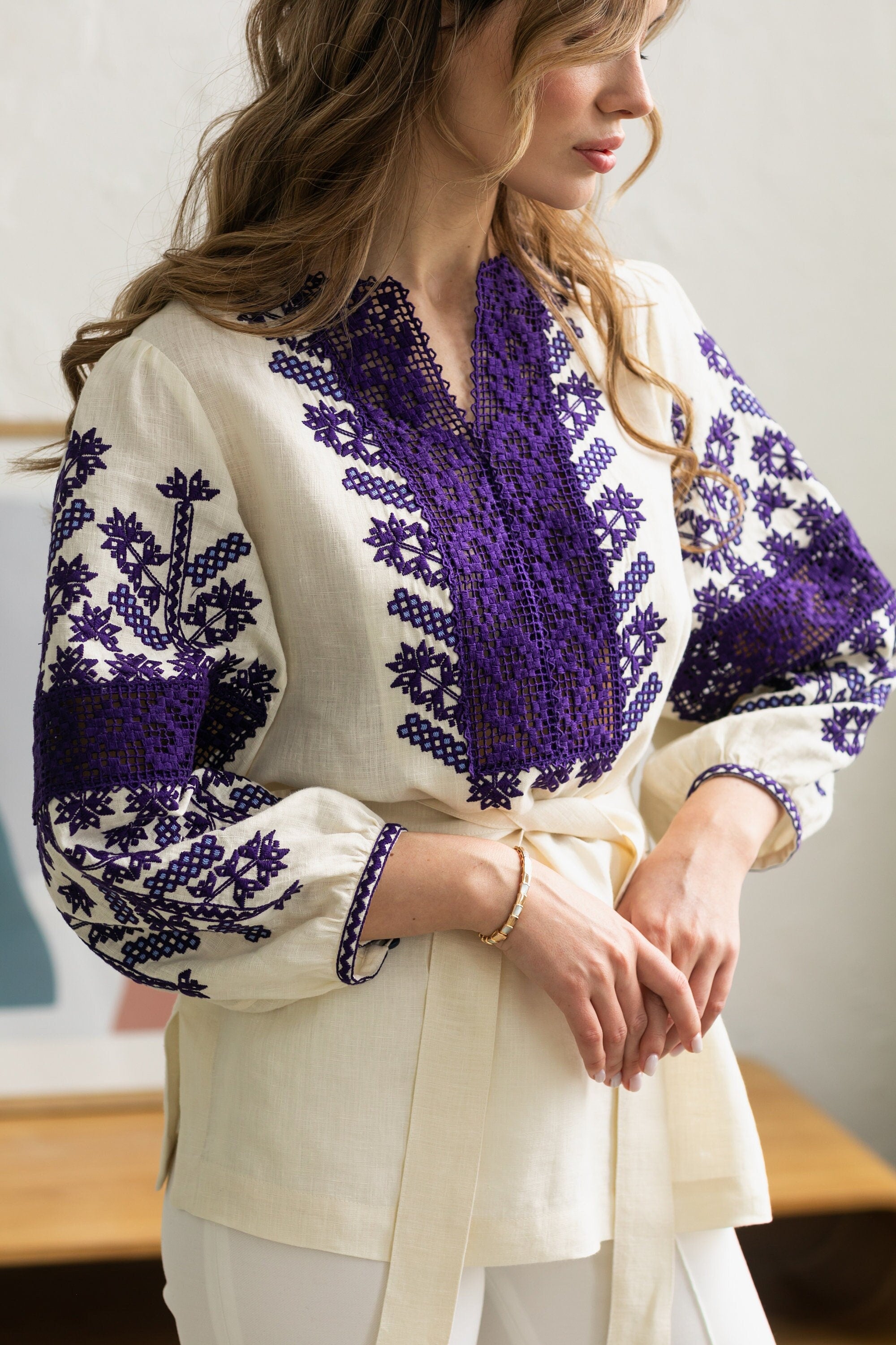 Ukrainian Embroidered Vyshyvanka Blouse - Boho Folk Style