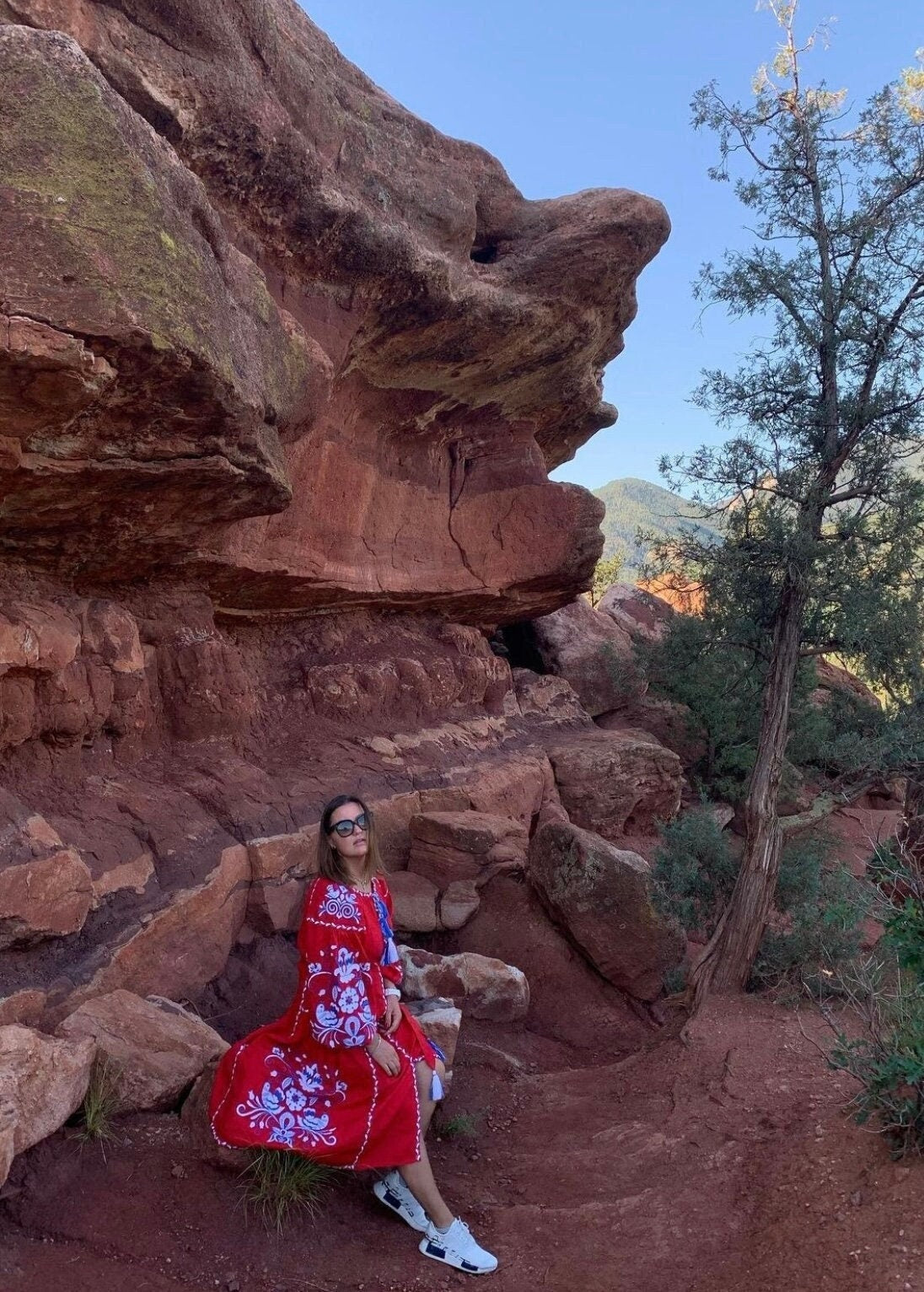 Red Embroidered Linen Ukrainian Vyshyvanka Dress - Boho Style for Women