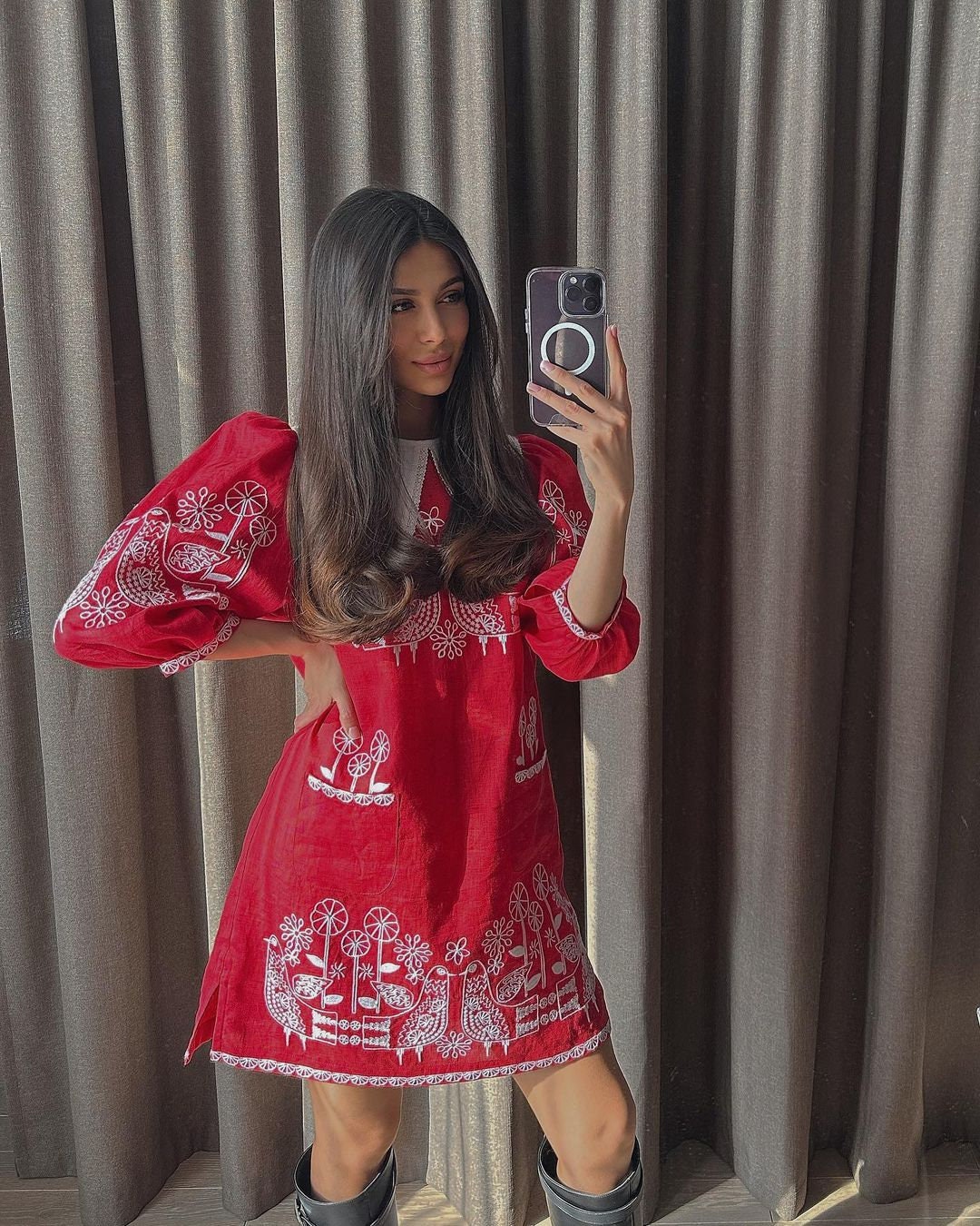 RED Linen Wedding Dress | Ukrainian Vyshyvanka | Boho Style