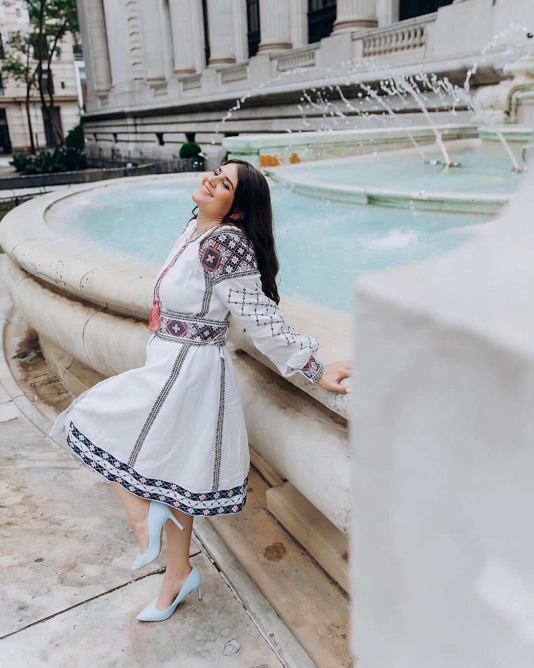 Linen WHITE Embroidered Dress with Embroidery Ukrainian Vyshyvanka Dress Dress Ethnic Caftan Boho style Wedding Gift for Her