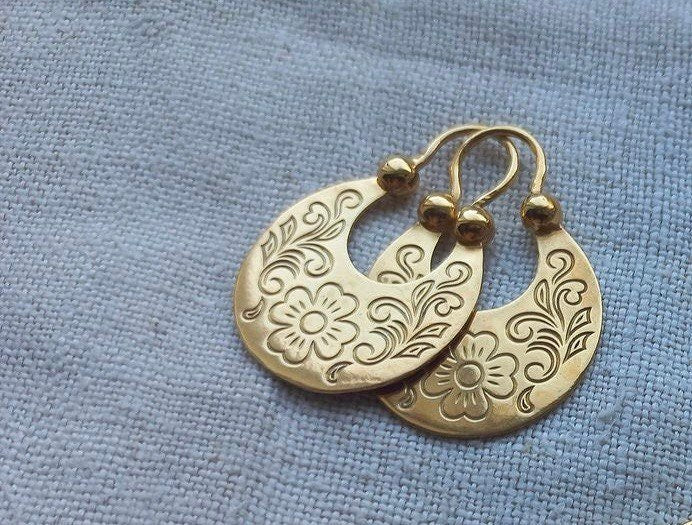 Gilded Crescent Moon Earrings | Handmade Silver Ukrainian Ethnic Jewelry
