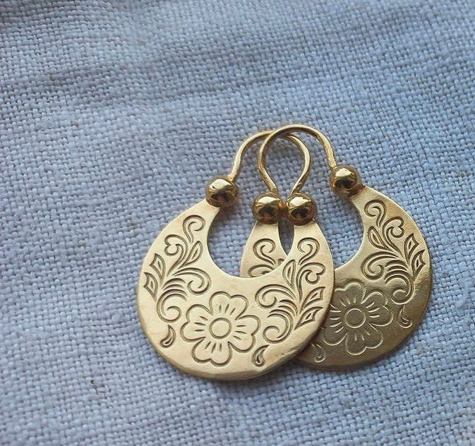Gilded Crescent Moon Earrings | Handmade Silver Ukrainian Ethnic Jewelry