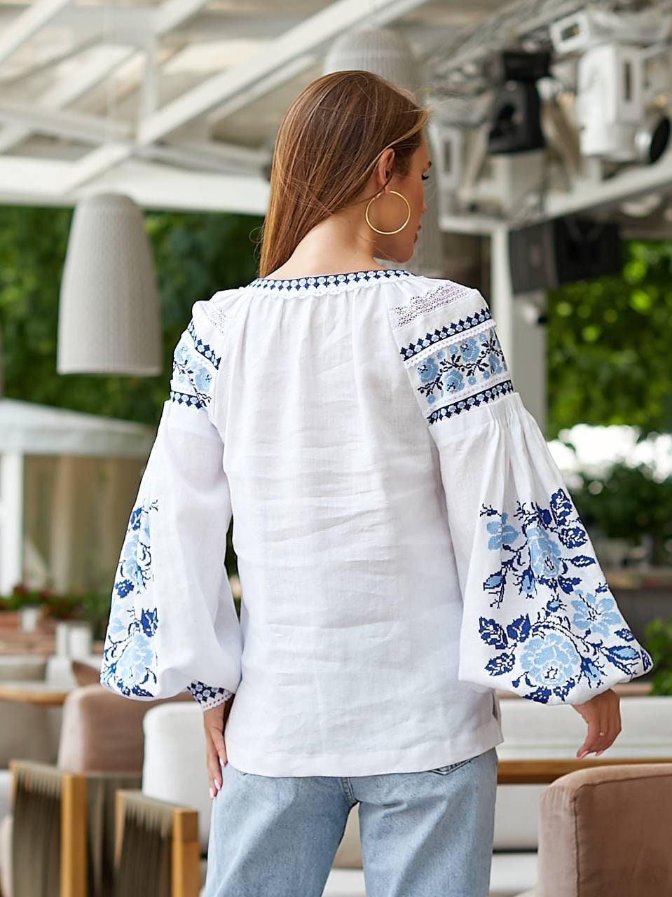 White Ukrainian Vyshyvanka Blouse - Embroidered Bohemian Ethnic Shirt