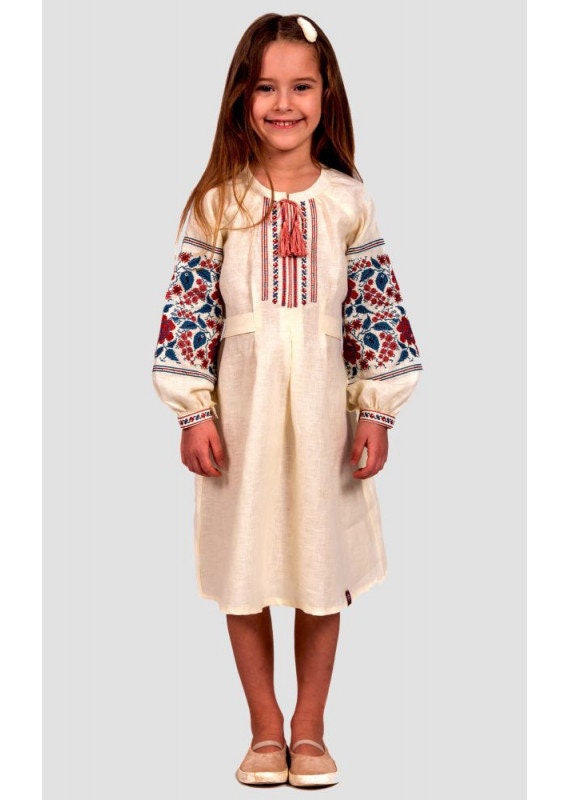Ukrainian Vyshyvanka Linen Dress for Girls - Embroidered Style