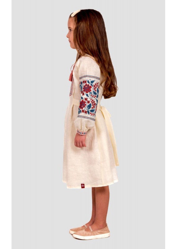 Ukrainian Vyshyvanka Linen Dress for Girls - Embroidered Style