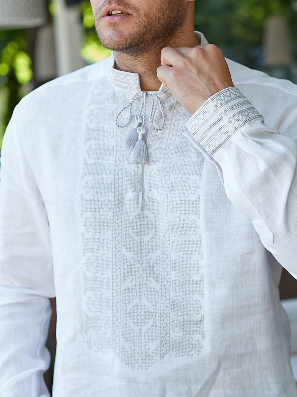 White Linen Ukrainian Wedding Shirt for Men - Embroidered Vyshyvanka
