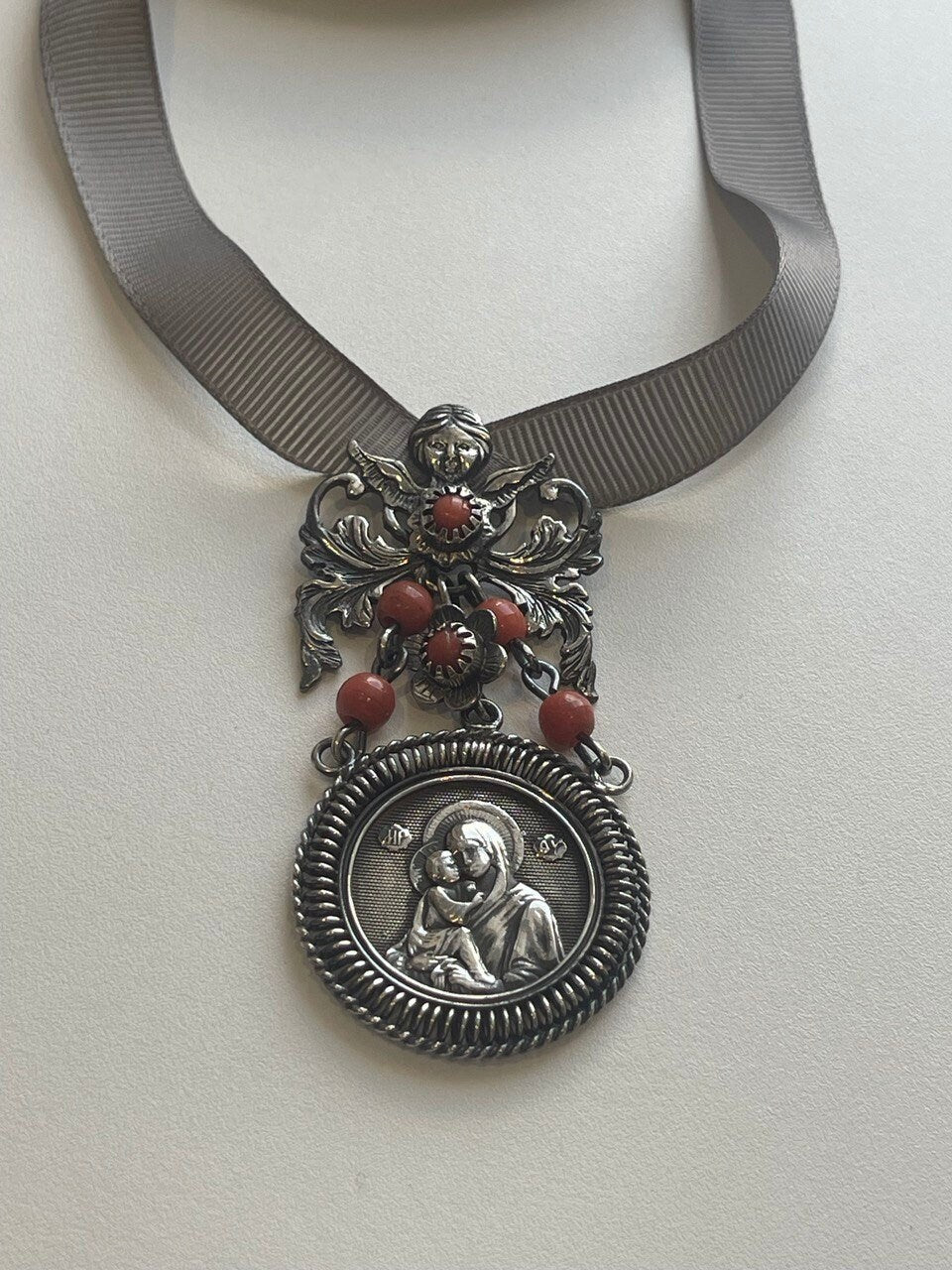Ukrainian Silver Pendant "Dukach" - Traditional Mother of God Necklace
