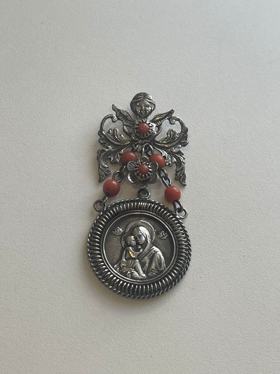 Ukrainian Silver Pendant "Dukach" - Traditional Mother of God Necklace
