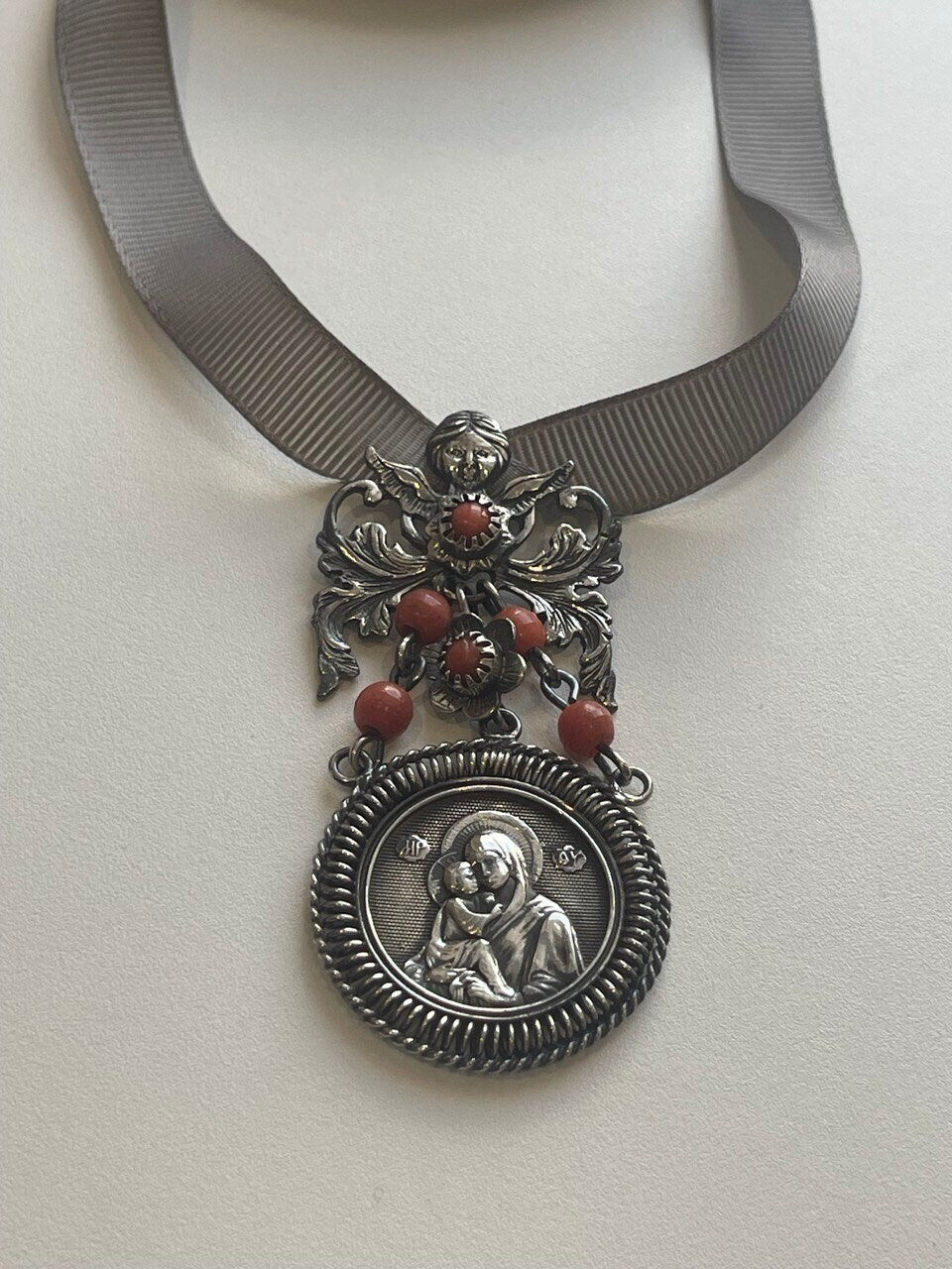 Ukrainian Silver Pendant "Dukach" - Traditional Mother of God Necklace