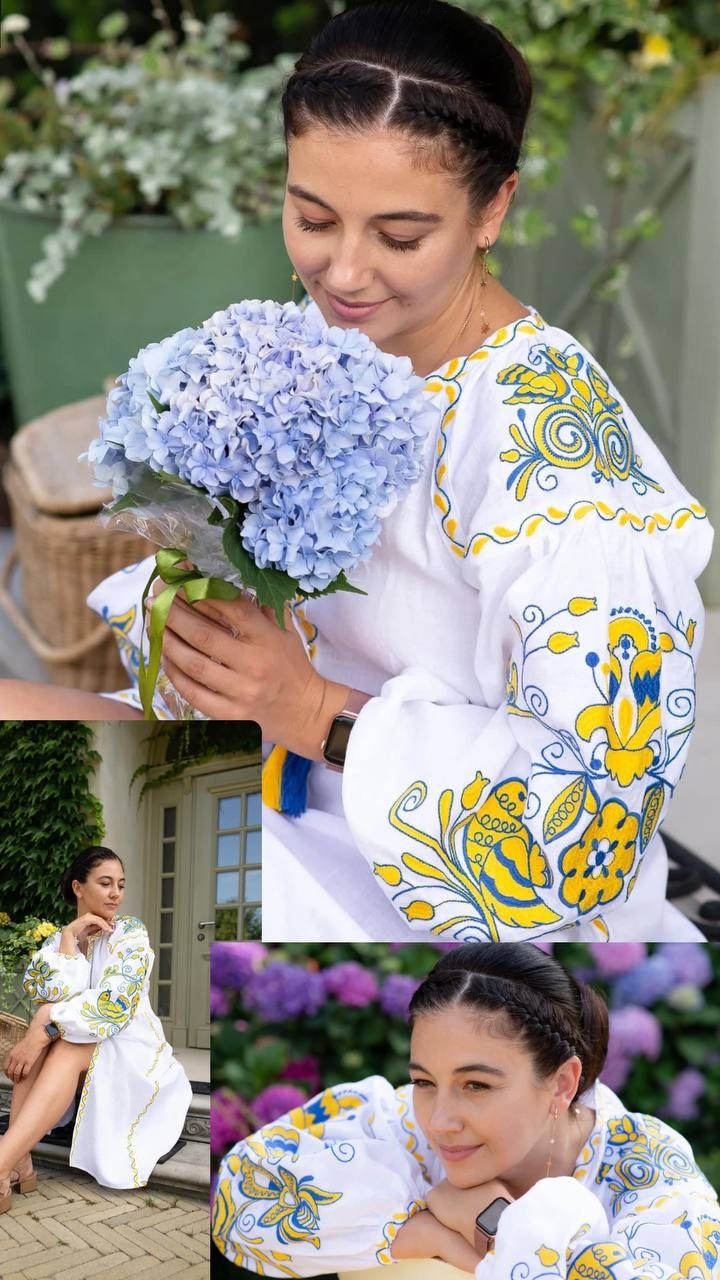 White Embroidered Victory Dress - Ukrainian Vyshyvanka Linen Boho
