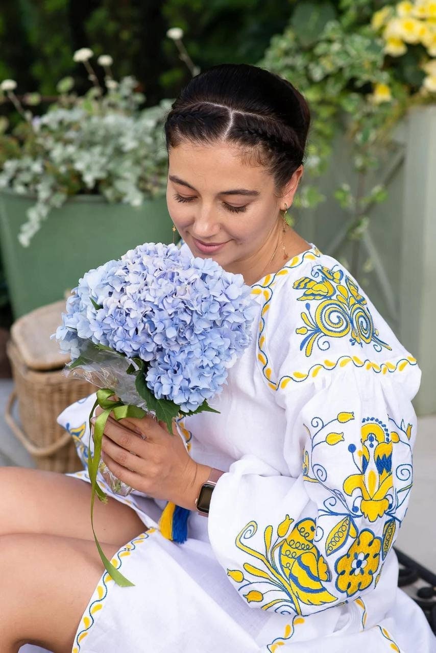 White Embroidered Victory Dress - Ukrainian Vyshyvanka Linen Boho
