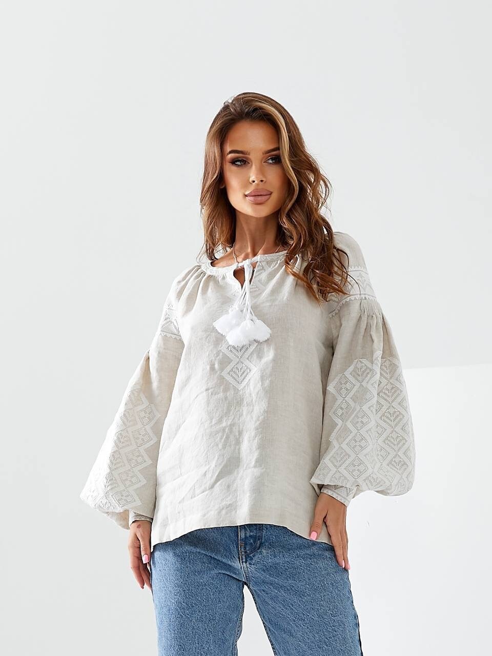 Linen Ukrainian Vyshyvanka Blouse - Bohemian Embroidered Ethnic Shirt