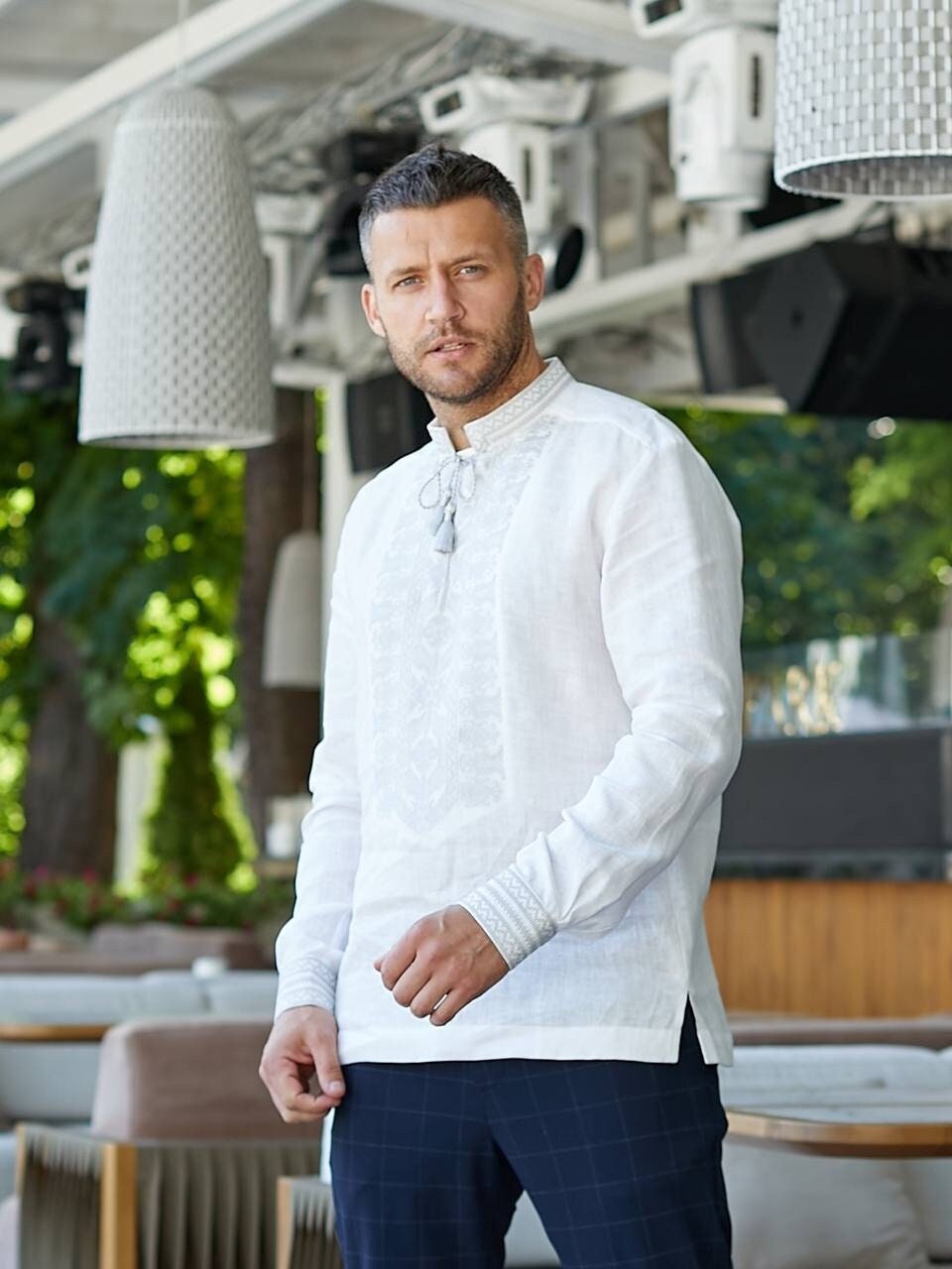 White Linen Ukrainian Wedding Shirt for Men - Embroidered Vyshyvanka
