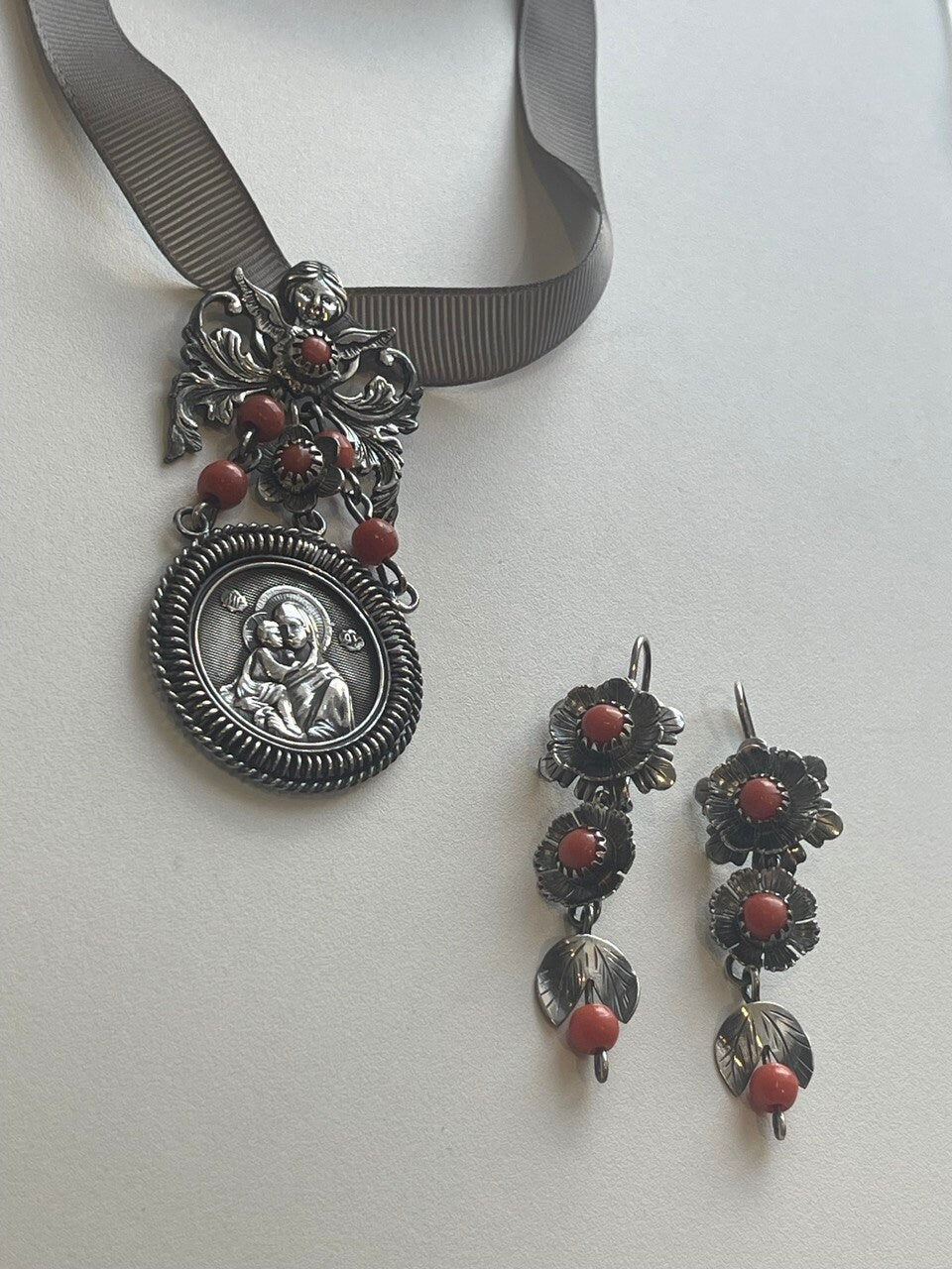 Ukrainian Silver Pendant "Dukach" - Traditional Mother of God Necklace