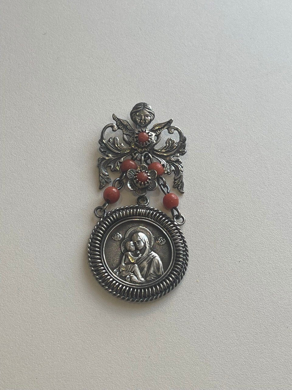 Ukrainian Silver Pendant "Dukach" - Traditional Mother of God Necklace
