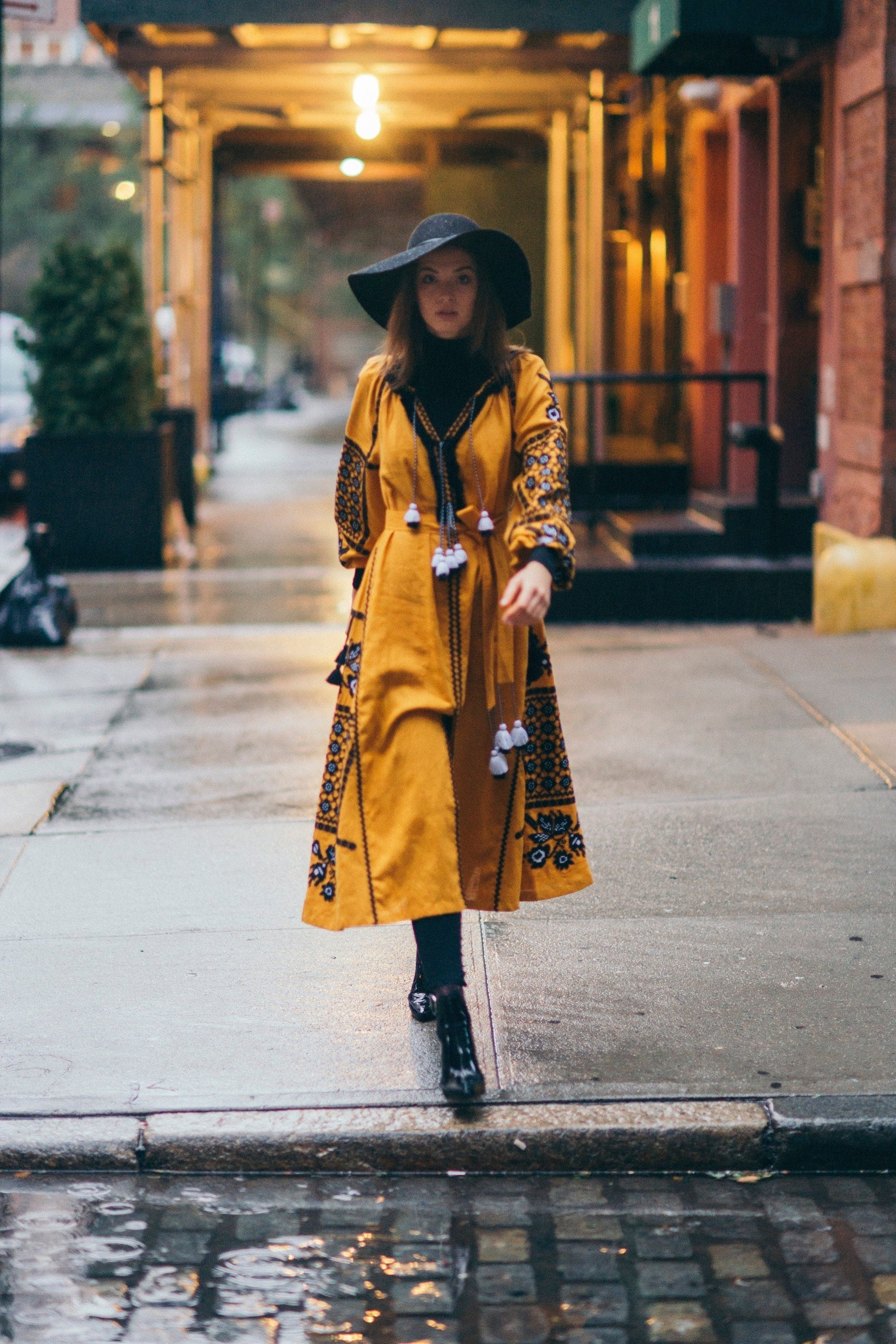 Yellow Ukrainian Embroidered Linen Dress - Ethnic Vyshyvanka Boho Style