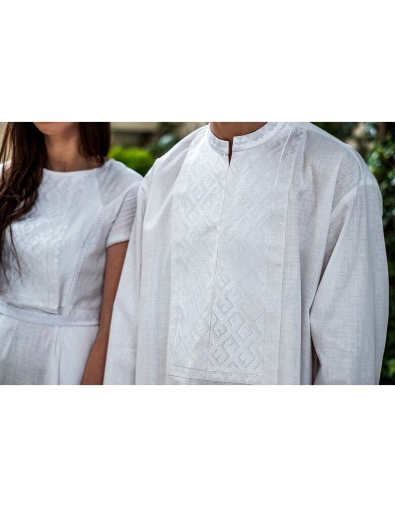 White Linen Vyshyvanka Embroidered Wedding Dress - Boho Style