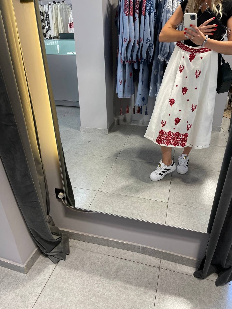White Ukrainian Embroidered Vyshyvanka Linen Skirt for Valentine's Day