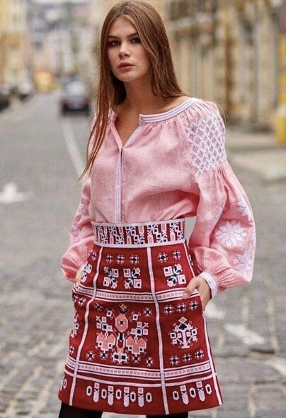 Ukrainian Vyshyvanka Linen Embroidered Skirt for Valentine's Day & Mother's Day