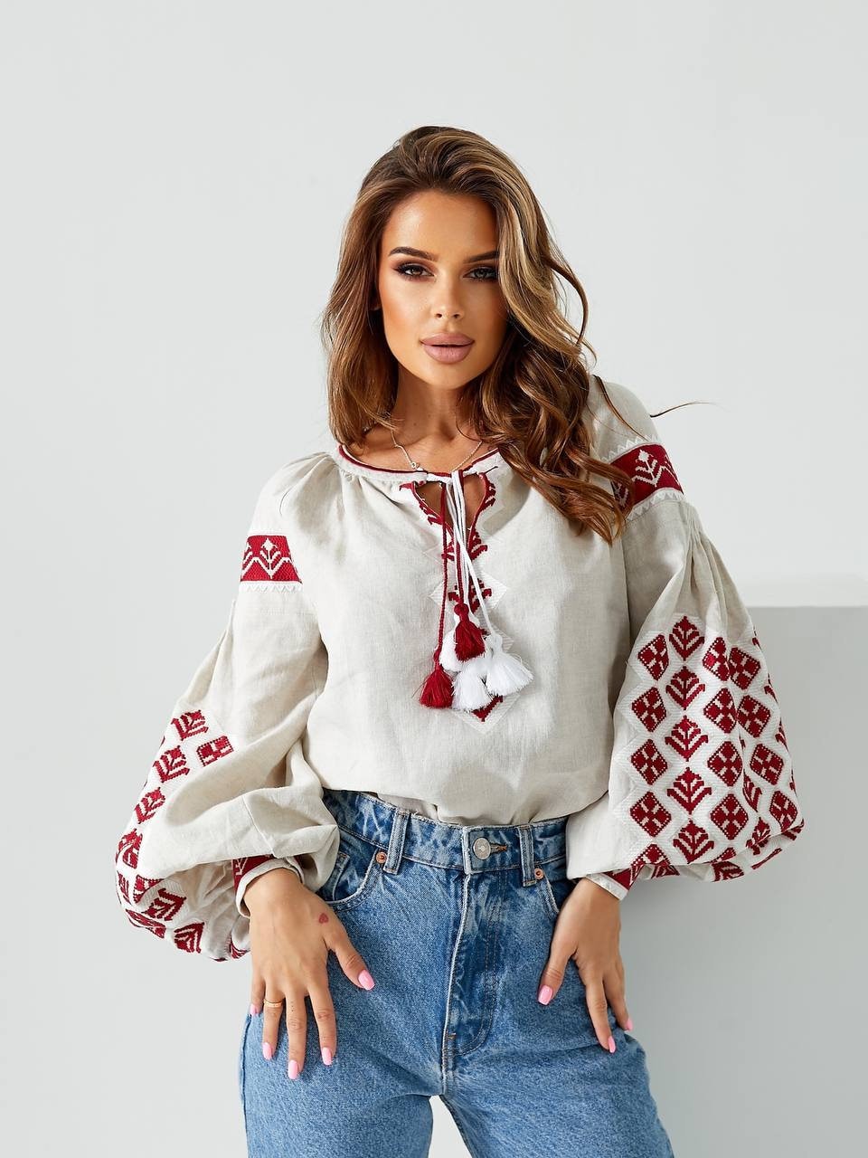 Natural Linen Ukrainian Vyshyvanka Blouse | Bohemian Ethnic Shirt | Boho Chic Peasant Top