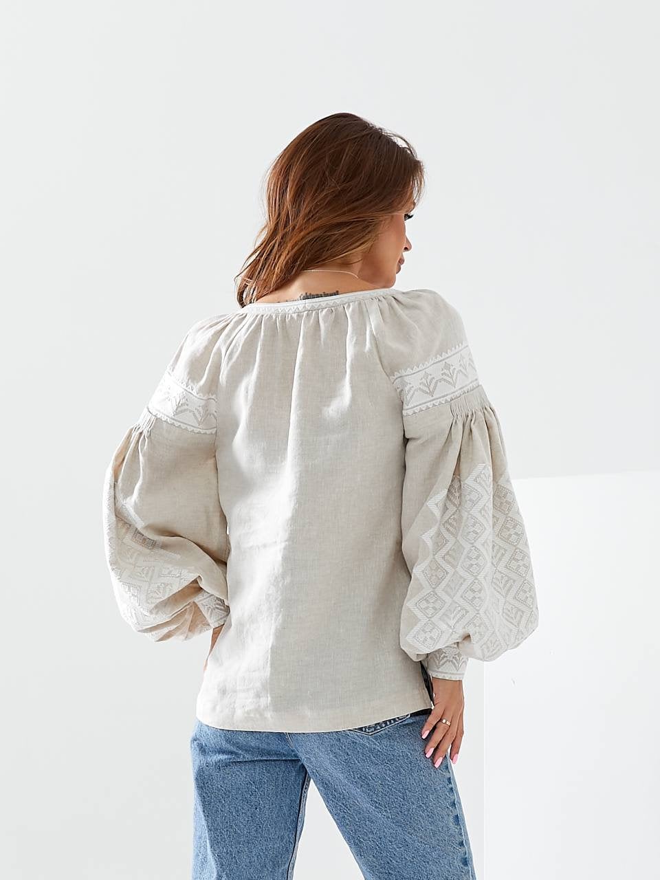 Linen Ukrainian Vyshyvanka Blouse - Bohemian Embroidered Ethnic Shirt