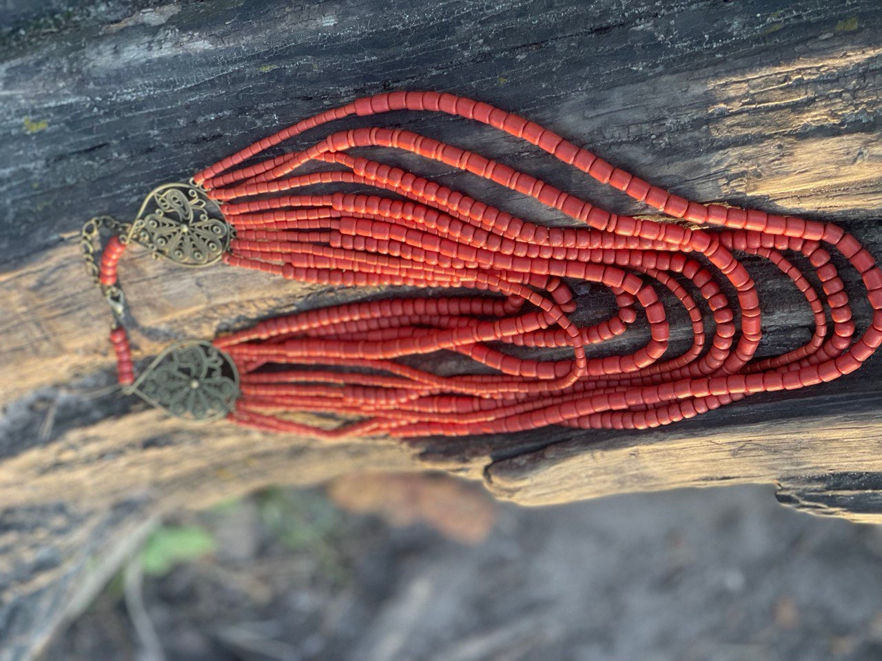 Red Ukrainian Handmade Ceramic Beaded Necklace - Scythian Style