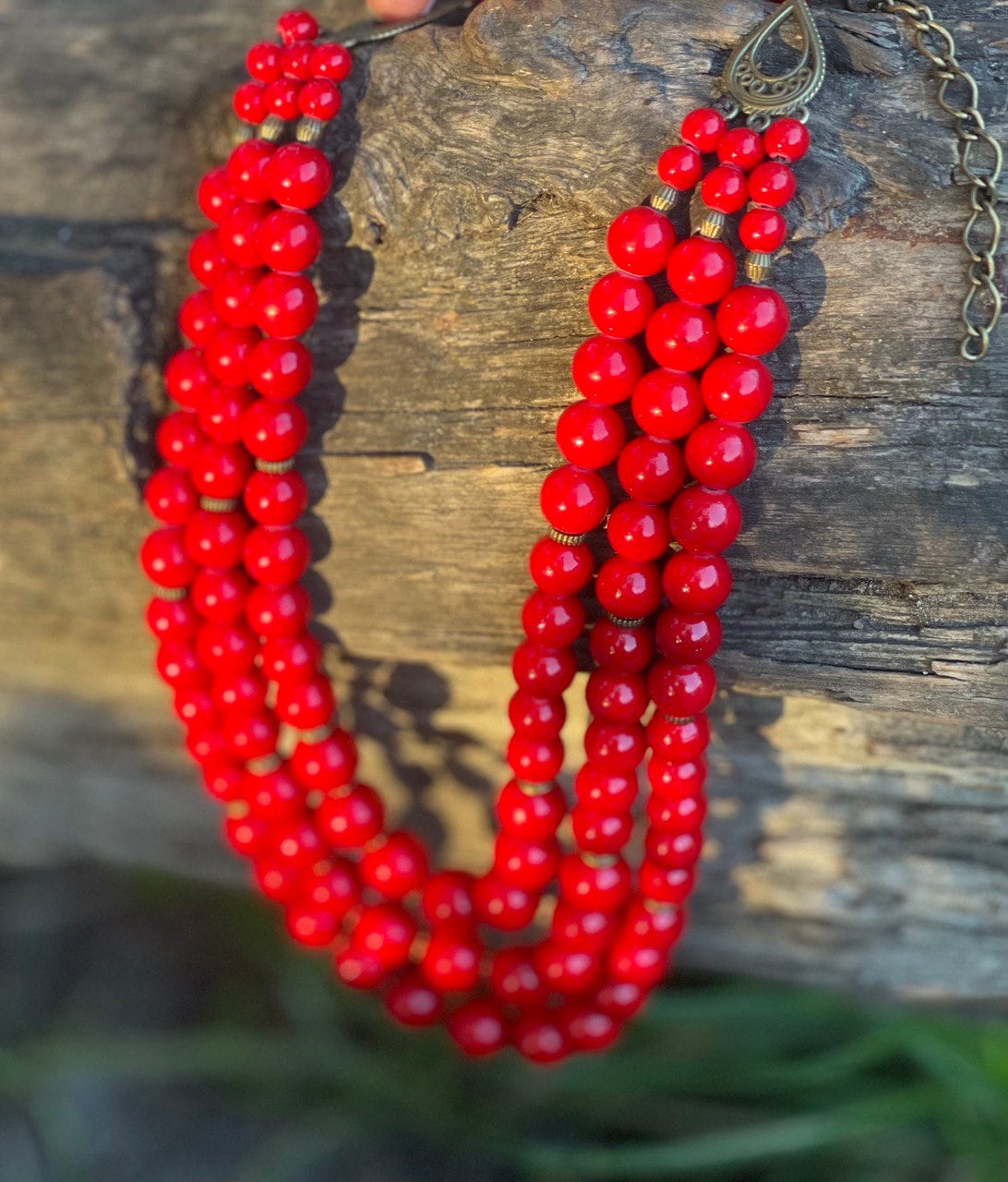 Natural Pressed Coral Red Necklace - Ukrainian Ethnic Accessory