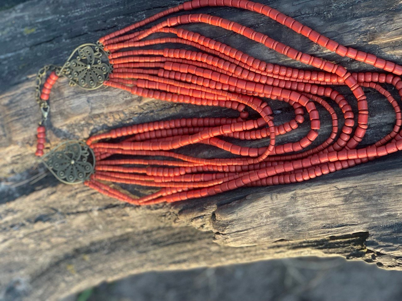 Red Ukrainian Ceramic Beaded Necklaces - Handmade Scythian-Inspired Accessories