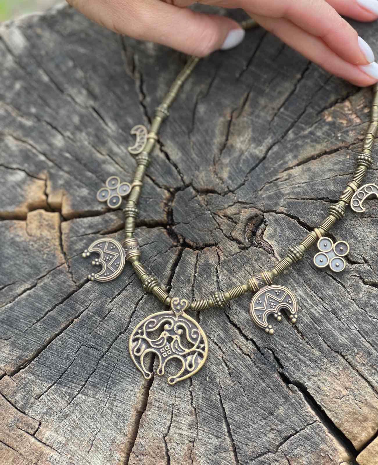 Birds necklace lunnitsy Zgards Ukrainian Necklace - Ethnic Brass Jewelry