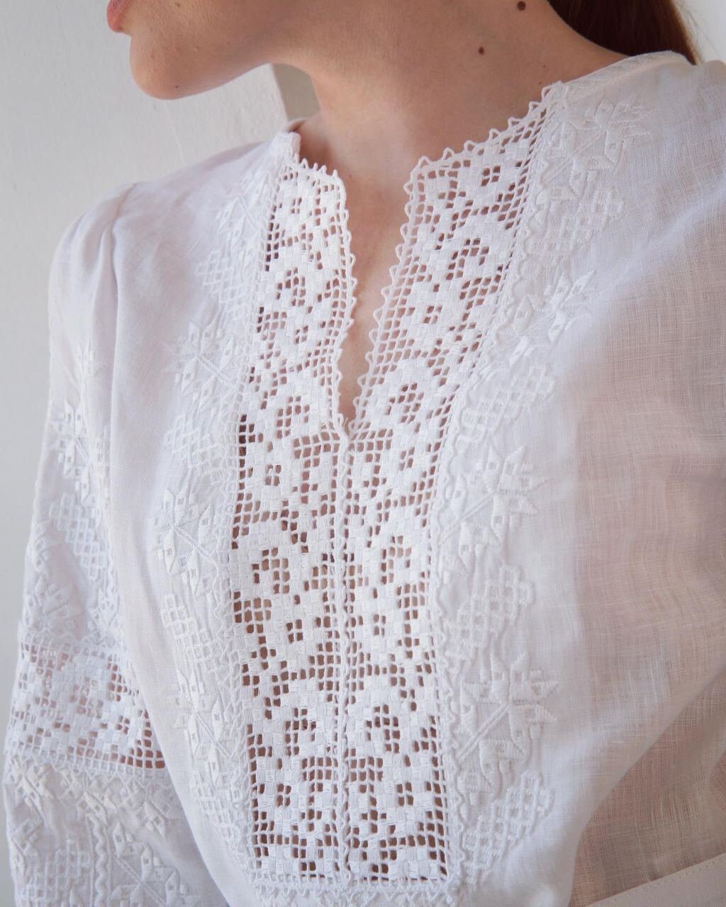 White Embroidered Linen Vyshyvanka Blouse for Women