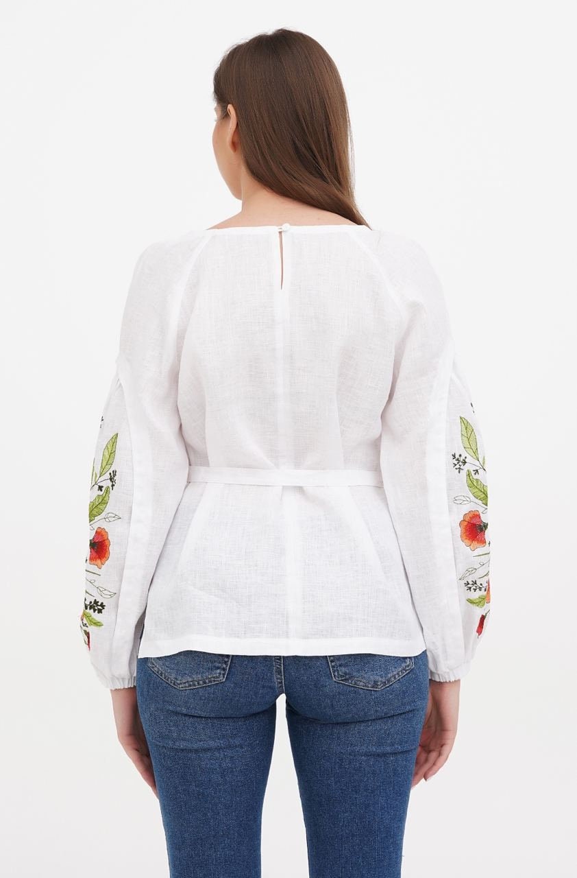 2024 White Linen Ukrainian Vyshyvanka Blouse - Bohemian Embroidered Ethnic Shirt