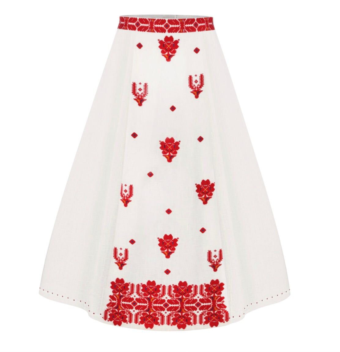 White Ukrainian Embroidered Vyshyvanka Linen Skirt for Valentine's Day