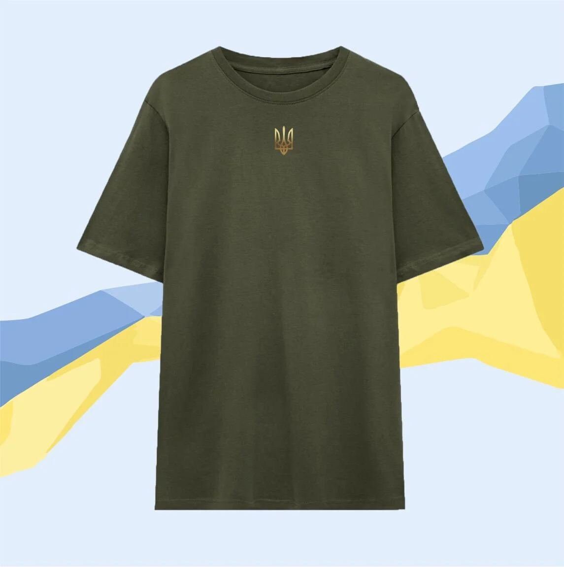 Zelensky T-Shirt - Ukrainian Golden Coat of Arms, Black & Khaki Men's Styles