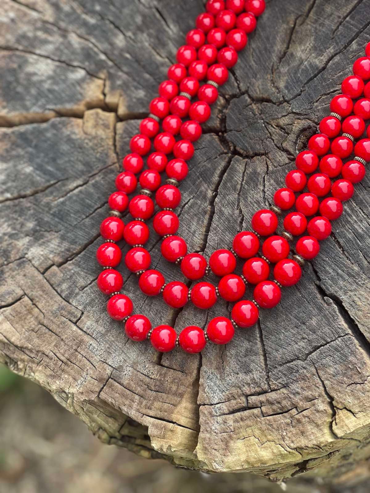 Red Ukrainian Traditional Ethnic Necklace - Natural Pressed Coral Jewelry