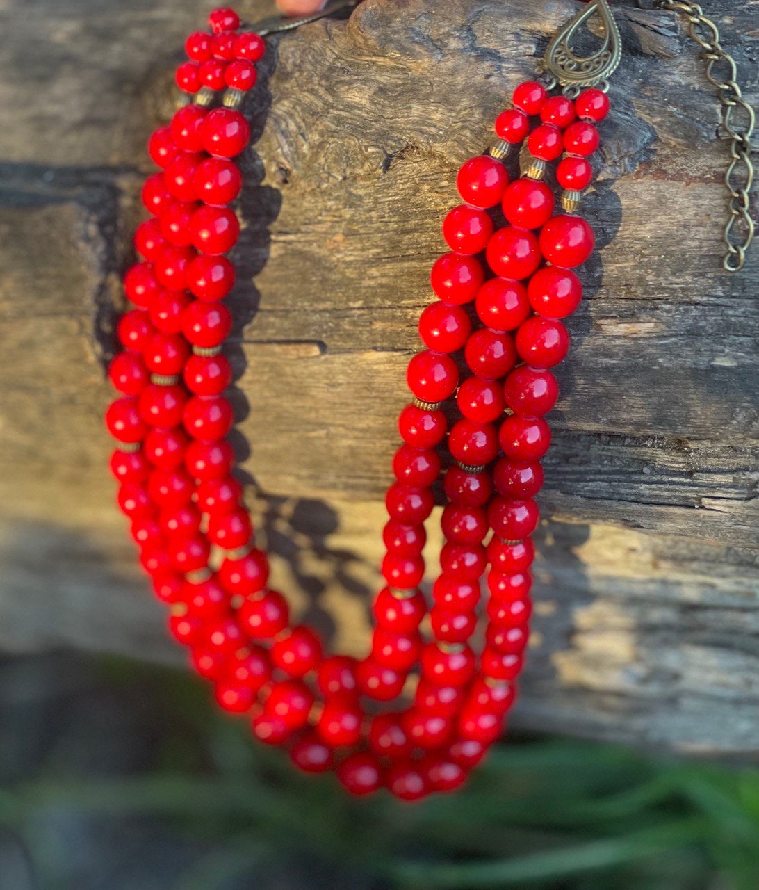 Red Ukrainian Traditional Ethnic Necklace - Natural Pressed Coral Jewelry