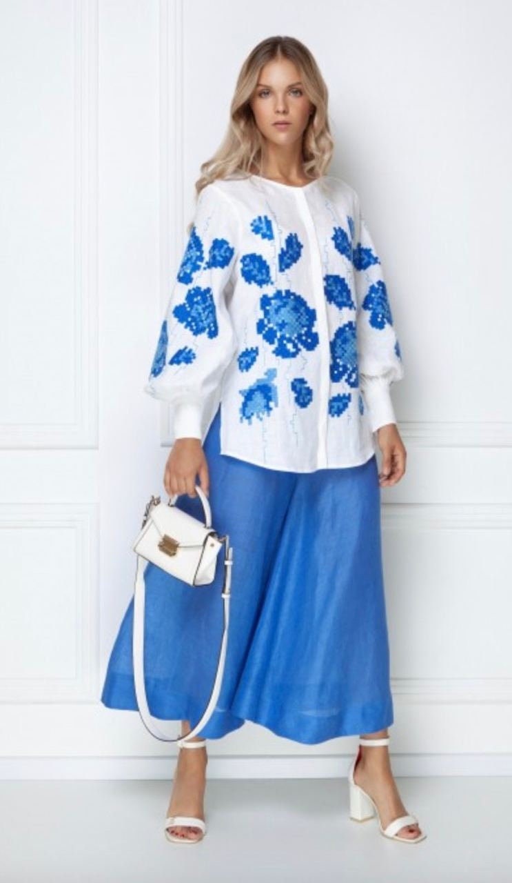 Embroidered Ukrainian Vyshyvanka White Linen Blouse