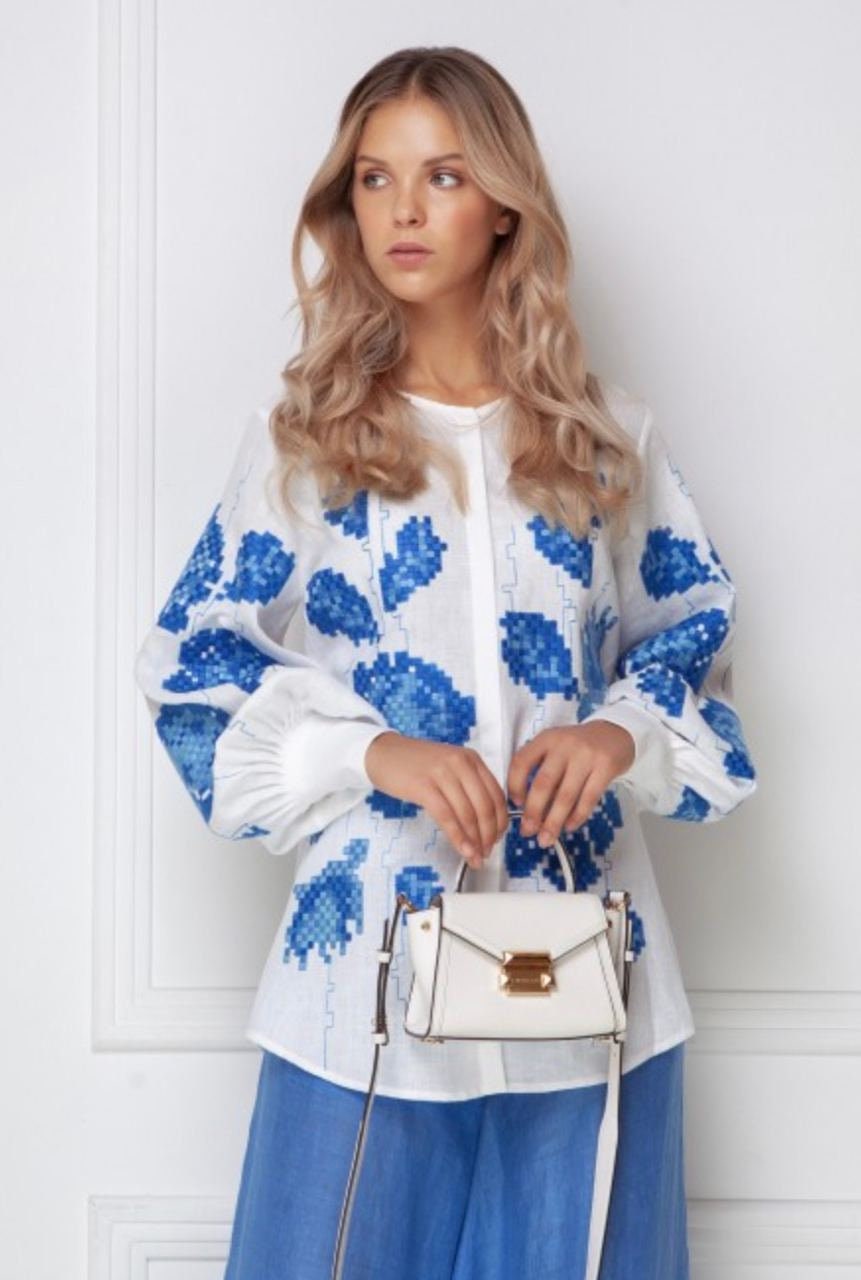 Embroidered Ukrainian Vyshyvanka White Linen Blouse