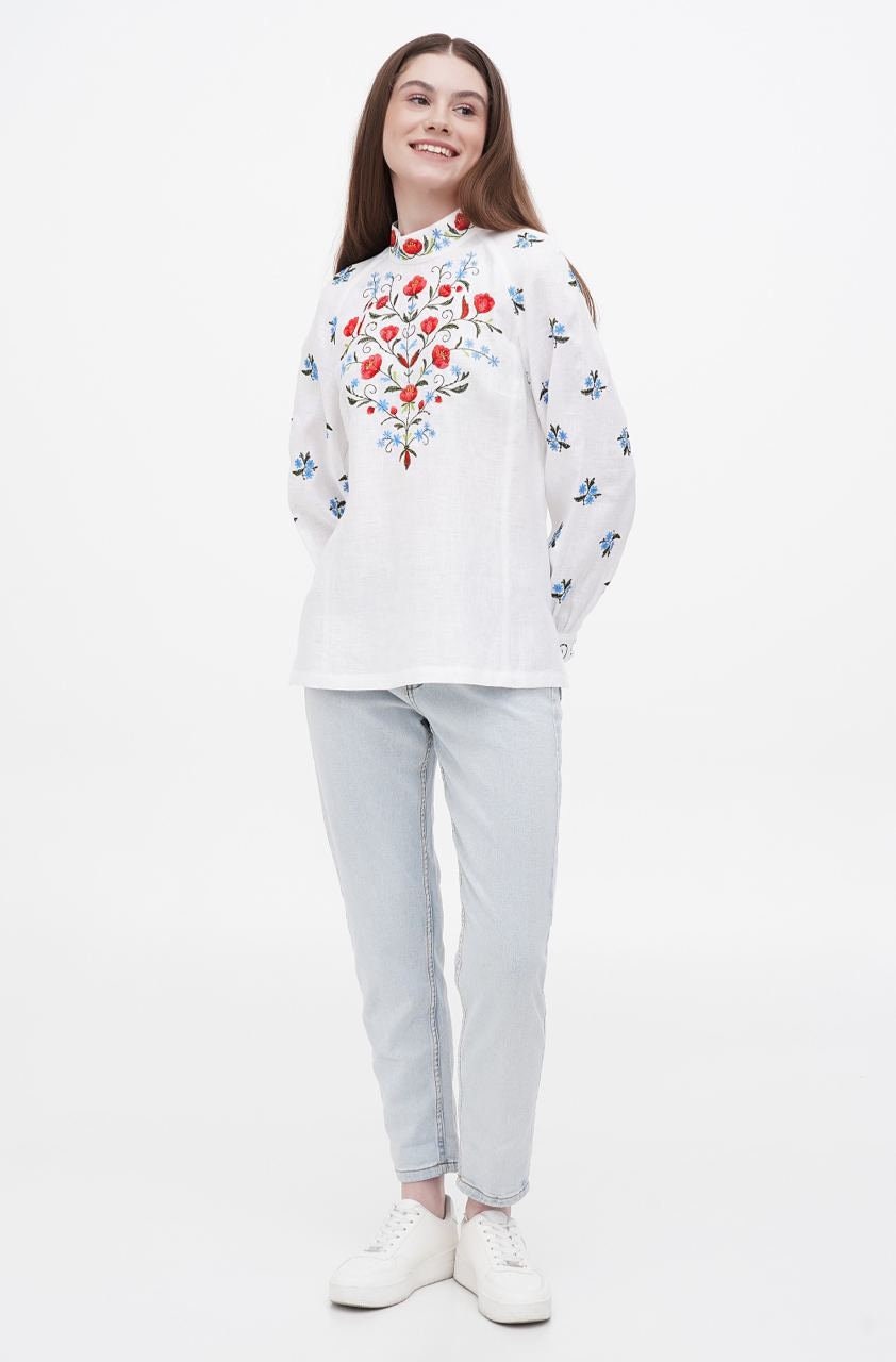 2024 White Ukrainian Vyshyvanka Blouse - Embroidered Bohemian Ethnic Shirt
