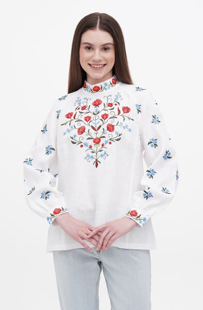 2024 White Ukrainian Vyshyvanka Blouse - Embroidered Bohemian Ethnic Shirt