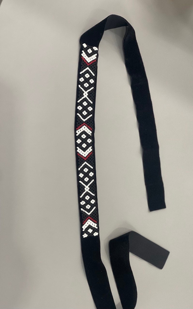 Ukrainian Beaded Choker Necklace - Lesya Ukrainka Stripe Geometric Pattern SYLYANKA, Handmade in Czech Republic