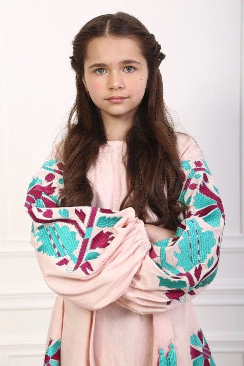 Pink Embroidered Vyshyvanka Dress for Girls - Traditional Ukrainian Wear