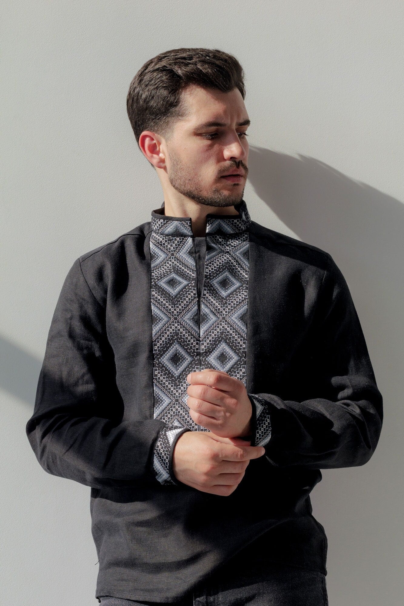 Black Ukrainian Embroidered Vyshyvanka Shirt for Men - Bohemian Ethnic Style for Easter