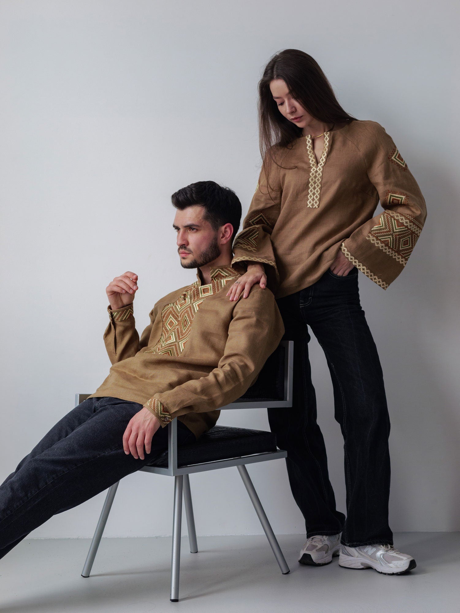 Men's Brown Ukrainian Linen Vyshyvanka Shirt