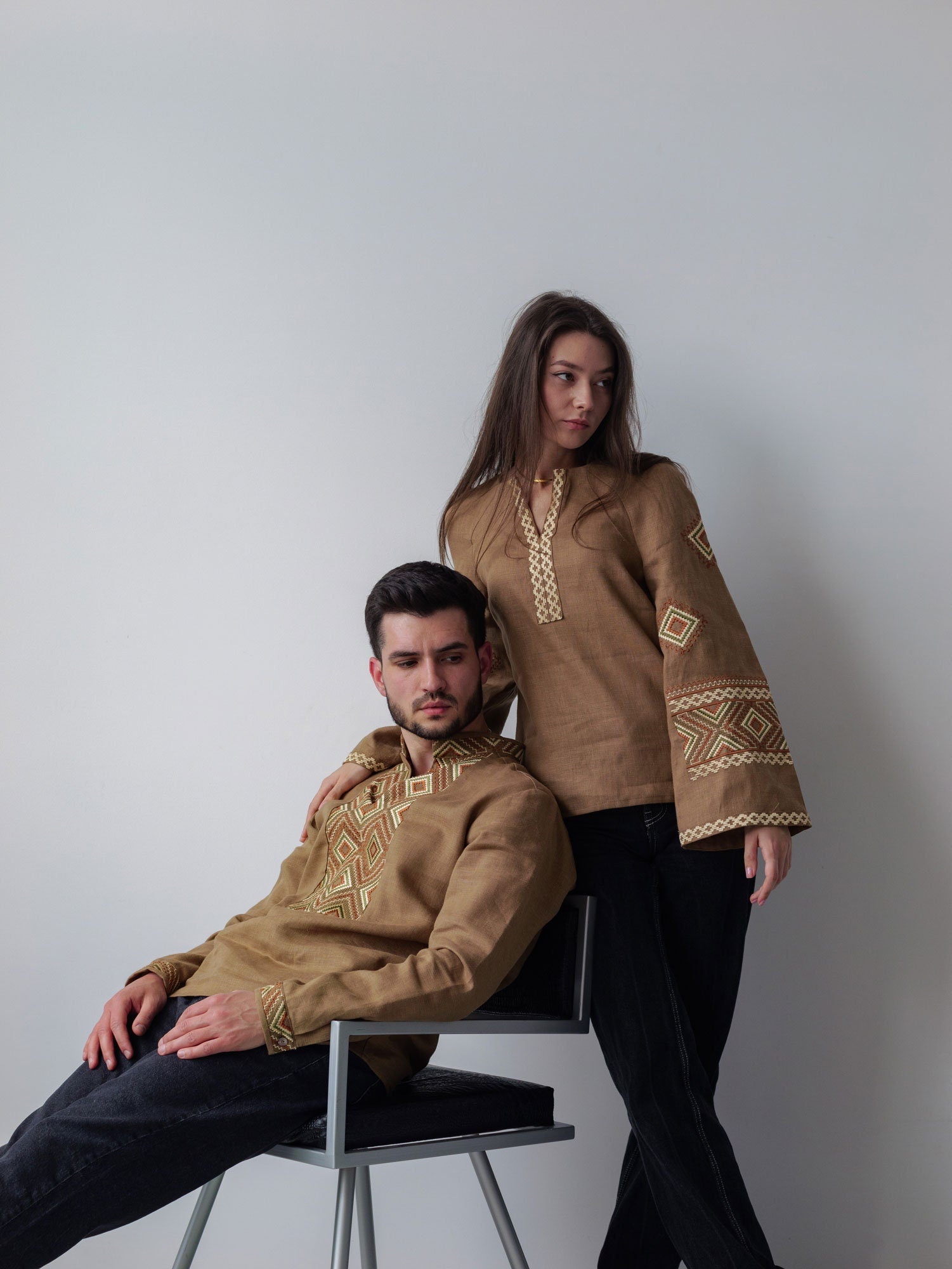 Men's Brown Ukrainian Linen Vyshyvanka Shirt