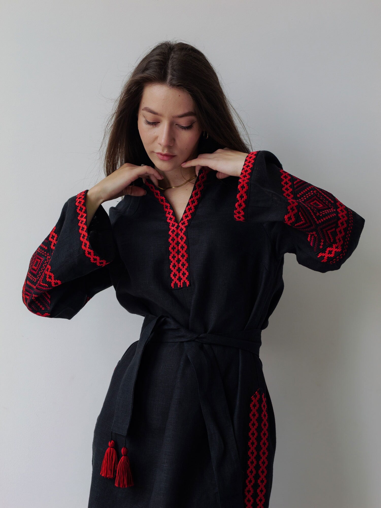 Black Linen Vyshyvanka Dress for Mother's Day