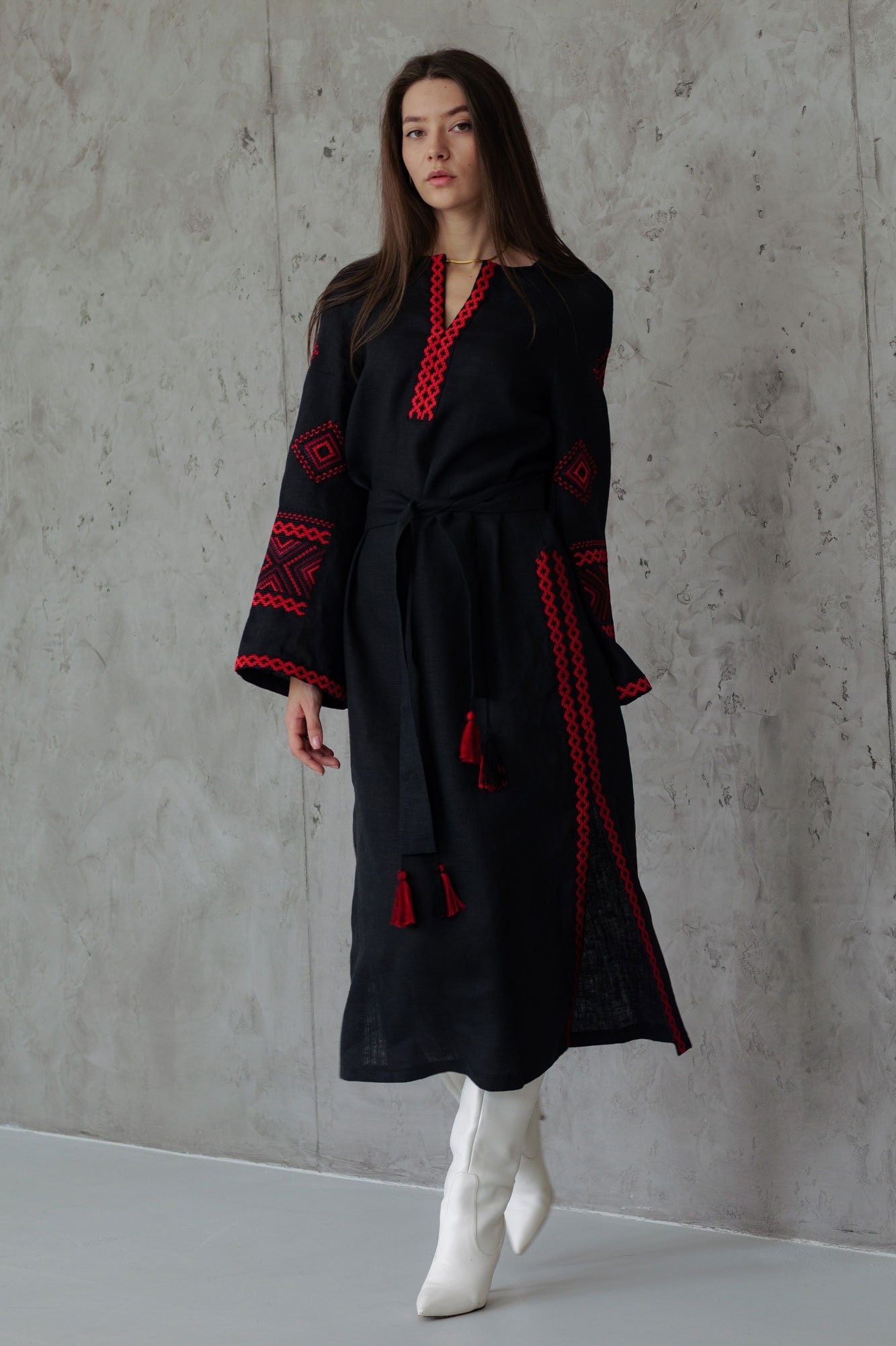 Black Linen Vyshyvanka Dress for Mother's Day
